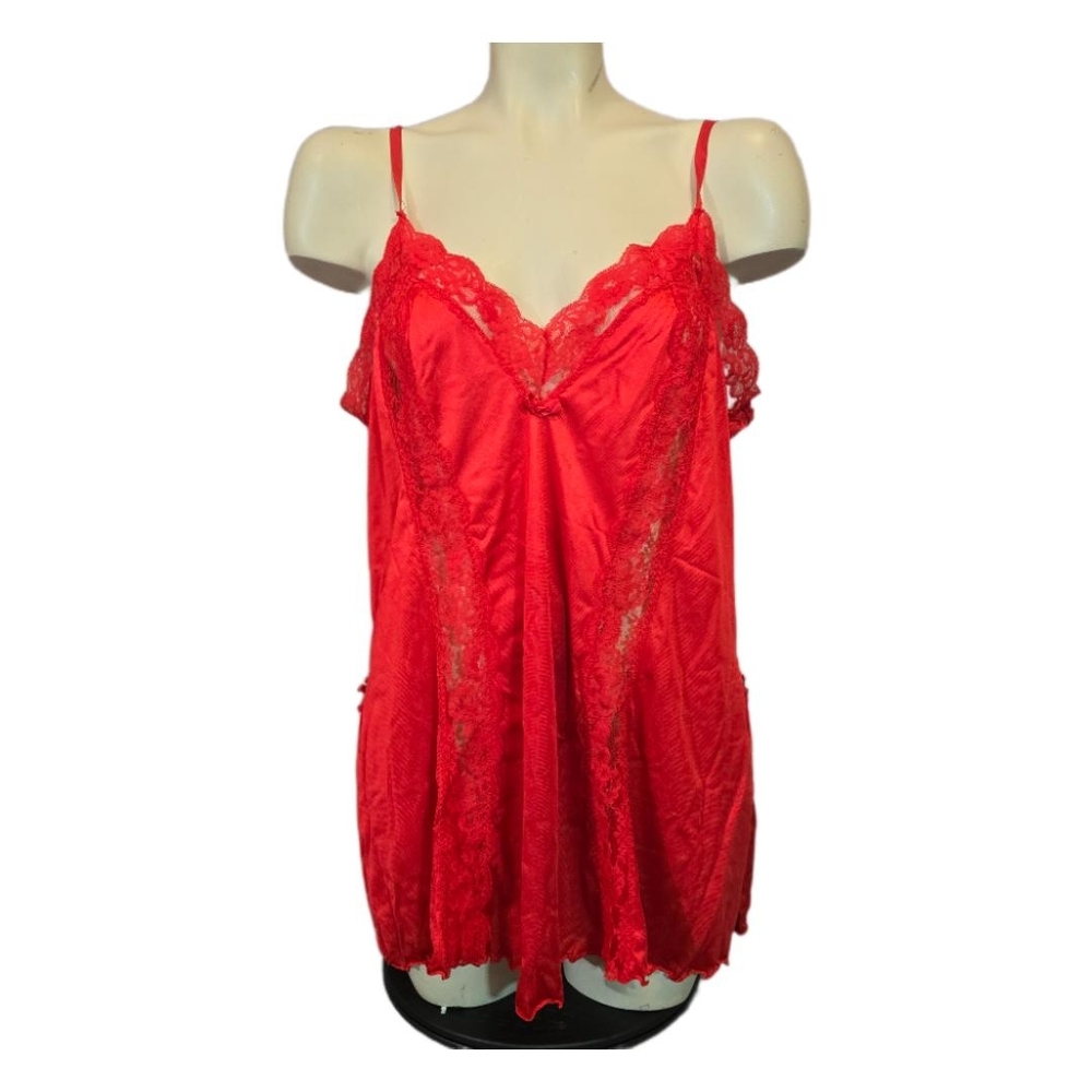 Red‎ Lace Trim Satin Chemise - Women Intimates & Sleepwear